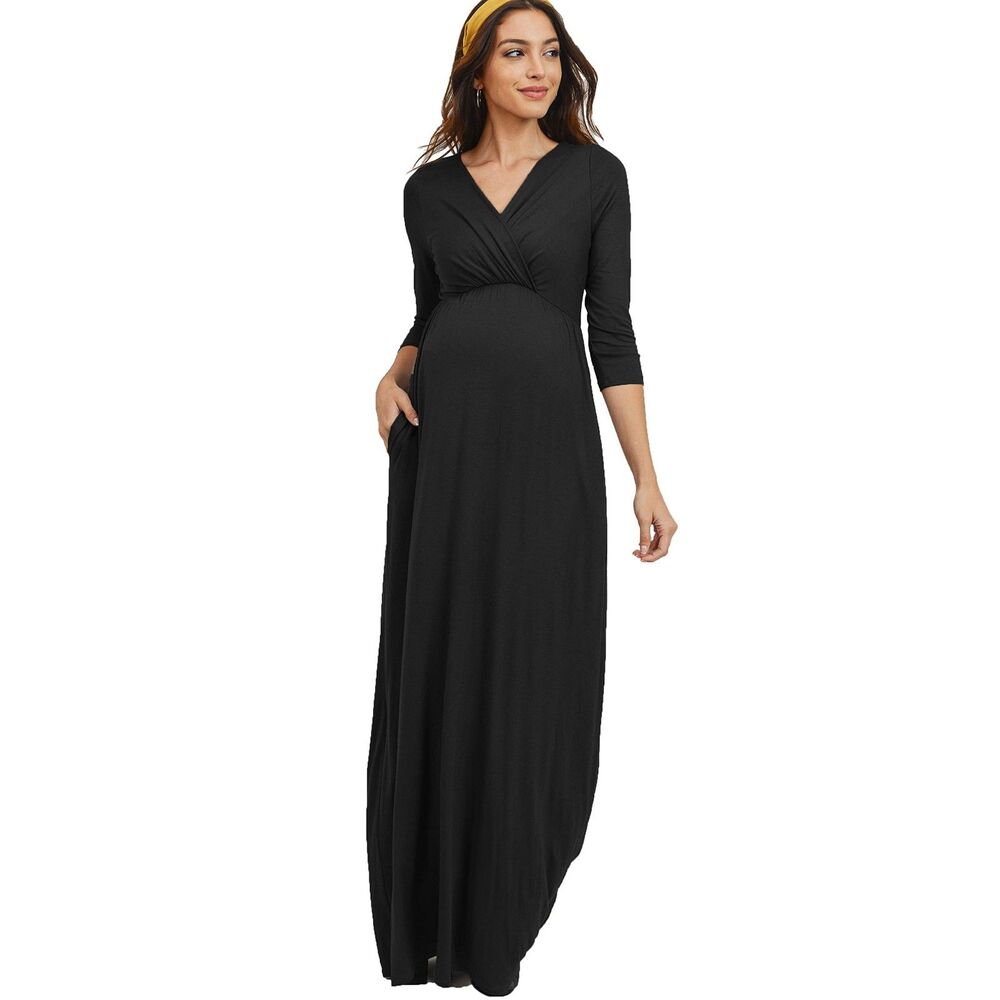 Women's Wrapped Ruched Maternity Dress With Pocket, Small, 5D-198D004